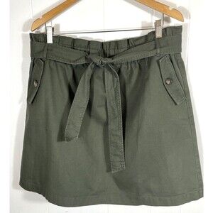 Loft Women's Sz 18 Olive Green Belted Skirt with Pockets 100% Cotton